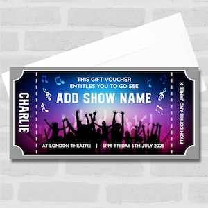 Jede Band zeigen Musik-Nacht-Konzert personalisierte Überraschungskarte Geschenkgutschein - Coupon, Surprise Reveal, Voucher, Ticket, Card