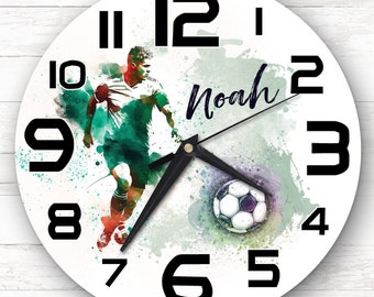 Green Splash Art Footballer Football Custom Gift Personalised Clock