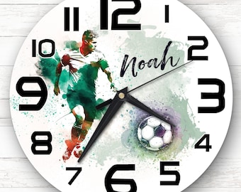 Green Splash Art Footballer Football Custom Gift Personalised Clock