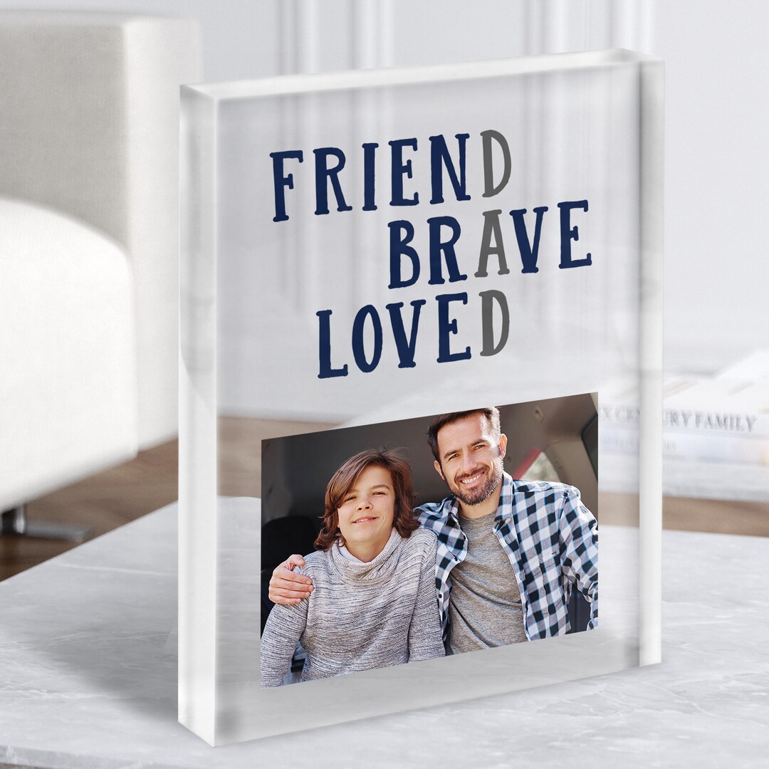 Dad Description Words Text Photo Typographic Light Blue Gift Acrylic ...