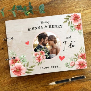 木製レッド水彩画フォトアルバム 結婚式の思い出記念品ブック 結婚式の記念品ブック 思い出のスクラップブック フォトアルバム
