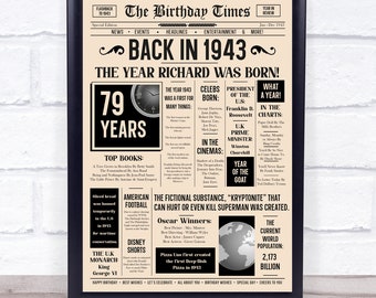 1943 Newspaper Any Age Any Year You Were Born Birthday Facts Personalised Gift Print