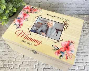 Mum Or Any Relation Watercolour Photo Memorial Personalised Wooden Keepsake Box - Memory Storage Box - Memorial Wooden Memory Boxes