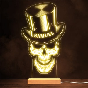 Skull With Top Hat Grunge Style Steampunk Personalised Gift Lamp Night Light