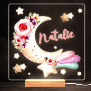 Sleeping Floral Moon Colourful Square Personalised Gift Lamp Night Light | Personalised Gift | Bedroom Lamp | Personalised Light