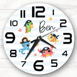 Cute Animal Pirate Characters Boys Room Custom Gift Personalised Clock