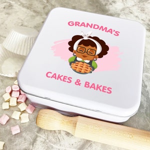Personalised Square Cute Lady Pink Grandmas Bakes Biscuit Baking Treats Cake Tin