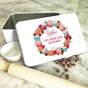 Cupcakes Wreath Retirement Rectangle Personalised Cake Tin