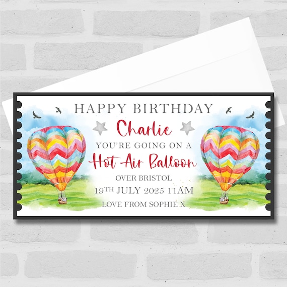Hot Air Balloon Ride Gift Any Occasion Personalised Surprise Ticket Gift Voucher Coupon Surprise Reveal Voucher Ticket Card