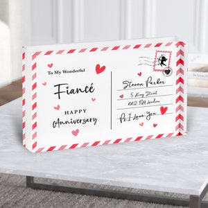 Jahrestagsgeschenk für Verlobte Liebe Postkarte personalisierte Acrylblock - personalisiertes Geschenk, Andenken Geschenk, benutzerdefiniertes Geschenk