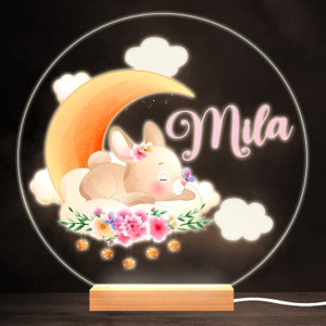 Cute Sleeping Rabbit Colourful Round Personalised Gift LED Lamp Night Light | Personalised Gift | Bedroom Lamp | Personalised Light
