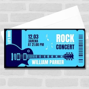 Blaues Gitarren-Rock-Konzert Jede Veranstaltung Personalisierte Überraschungskarte Geschenkgutschein - Gutschein, Surprise Reveal, Gutschein, Ticket, Karte