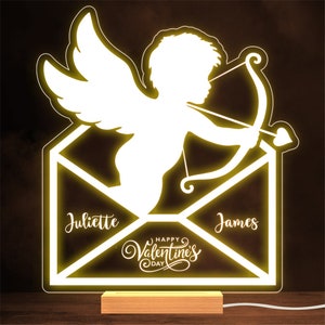 Cupid In An Envelope Happy Valentine&#39;s Day Personalised Gift Lamp Night Light
