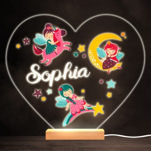 Cute Fairies Unicorn Colourful Heart Personalised Gift LED Lamp Night Light | Personalised Gift | Bedroom Lamp | Personalised Light