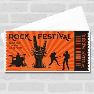 Orange Rock Band Silhouette Jede Veranstaltung Personalisierte Überraschungskarte Gutschein - Gutschein, Surprise Reveal, Gutschein, Ticket, Karte