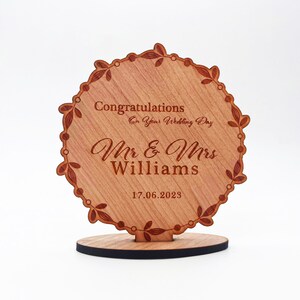 Engraved Wood On Your Wedding Day Floral Wreath Round Keepsake Personalised Gift