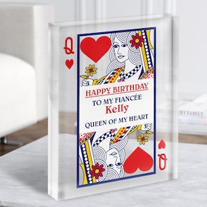 Verjaardagscadeau voor verloofde Queen Of Heart Card Gepersonaliseerde helder acrylblok - gepersonaliseerd cadeau, aandenken cadeau, aangepast cadeau
