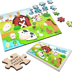 Farm Animals Children&#39;s Kids Gift Custom Personalised Wooden Jigsaw Puzzle | Personalized Gift, Custom Puzzle, Quality Wood, Fun Gift
