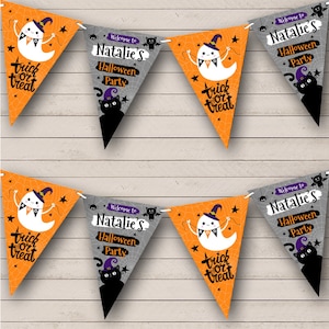 Orange Cute Ghost With Cat Personalised Decor Banner Halloween Party Bunting