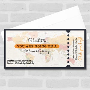 Vale regalo sorpresa personalizado para escapada de fin de semana en la ciudad: cupón, sorpresa, vale, billete, tarjeta