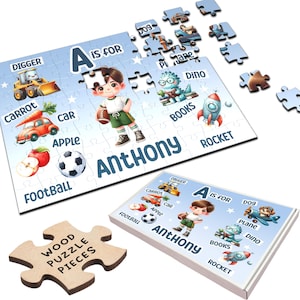 Cute Boy Gift For Kids Any Alphabet Initial Personalised Wooden Jigsaw Puzzle | Personalized Gift, Custom Puzzle, Quality Wood, Fun Gift