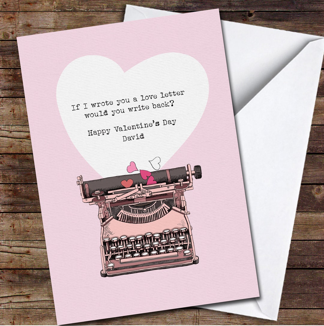 Vintage Pink Typewriter With Hearts Personalised Valentine's Day Card ...