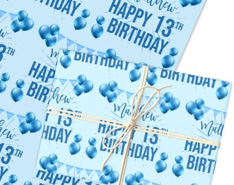 Carta da regalo personalizzata per il 13° compleanno, carta da regalo personalizzata per ragazzi, fogli o rotoli, carta da regalo personalizzata