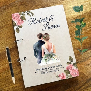 Bois rose aquarelle notes de message du marié et de la mariée livre d'or de mariage souvenir livre d'or de mariage personnalisé livre souvenir livre de souvenir