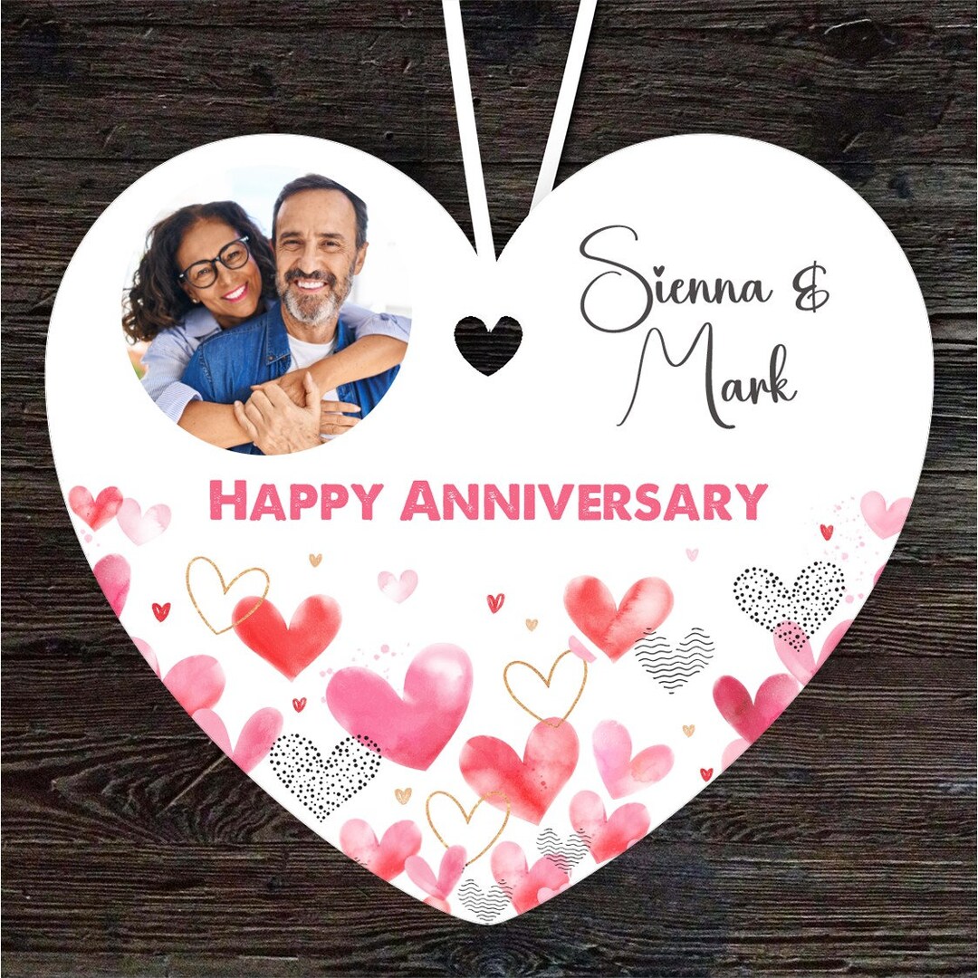Pink Hearts Photo Anniversary Gift Heart Personalised Hanging Ornament ...
