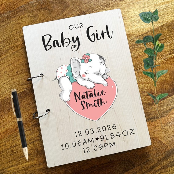 Wood Baby Girl Sleeping Elephant Photo Album Memories New Baby