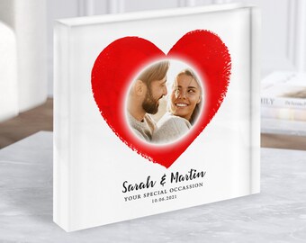 Bloque acrílico Regalo para ocasión especial con foto cuadrada de amor de corazón rojo pintado: regalo personalizado, regalo de recuerdo, regalo personalizado