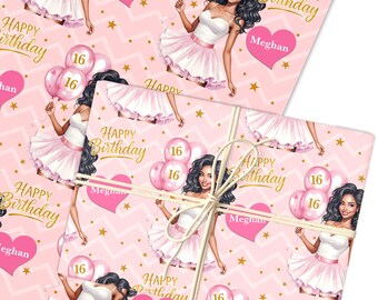 Personalised Wrapping Paper Kids Birthday Pink & Gold Girls Custom Gift Wrap | Sheets or Rolls | Customised Personalized Wrapping Paper