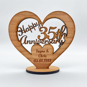 Feliz 35.º aniversario de boda, recuerdo grabado en forma de corazón, regalo personalizado