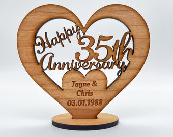 Happy 35th Wedding Anniversary Heart Engraved Keepsake Personalised Gift