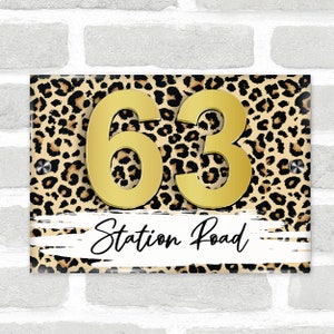 Leopard Print Animal Print 3D Acrylic House Address Sign Door Number Plaque