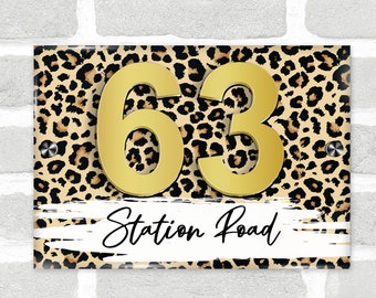 Leopard Print Animal Print 3D Acrylic House Address Sign Door Number Plaque