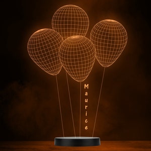 4 Luftballons schwebend 3D Effekt personalisiertes Geschenk Farbwechsel Lampe Nachtlicht