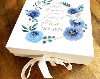 Loving Memories Mum Blue Floral Memorial Square Memory Remembrance Keepsake Box