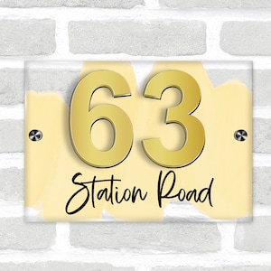 Efecto de pintura Wash Yellow 3D Modern Acrylic Door Number House Sign