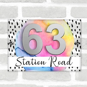 Watercolour Bright Pastel 3D Acrylic House Address Sign Door Number Plaque