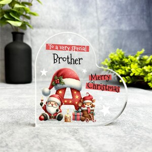 Regalo para hermano especial, placa de recuerdo con forma de corazón con la letra A del alfabeto de Navidad, regalo de recuerdo de Navidad, abalorio de acrílico