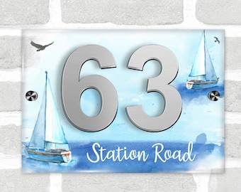 Bateau Voilier Coastal Sea Blue 3D Modern Acrylic Door Number House Sign