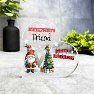 Regalo para un amigo especial, placa de recuerdo con forma de corazón con la letra M del alfabeto navideño, regalo de recuerdo navideño, baratija acrílica