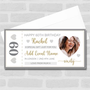 60. Geburtstag Event Party Foto Personalisierte Überraschungskarte Gutschein - Coupon, Surprise Reveal, Voucher, Ticket, Card