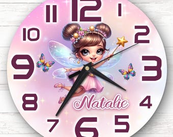 Reloj de pared personalizado con diseño de hada para niñas, regalo para dormitorio infantil, reloj para niños, decoración de dormitorio infantil, reloj personalizado, regalo para niños