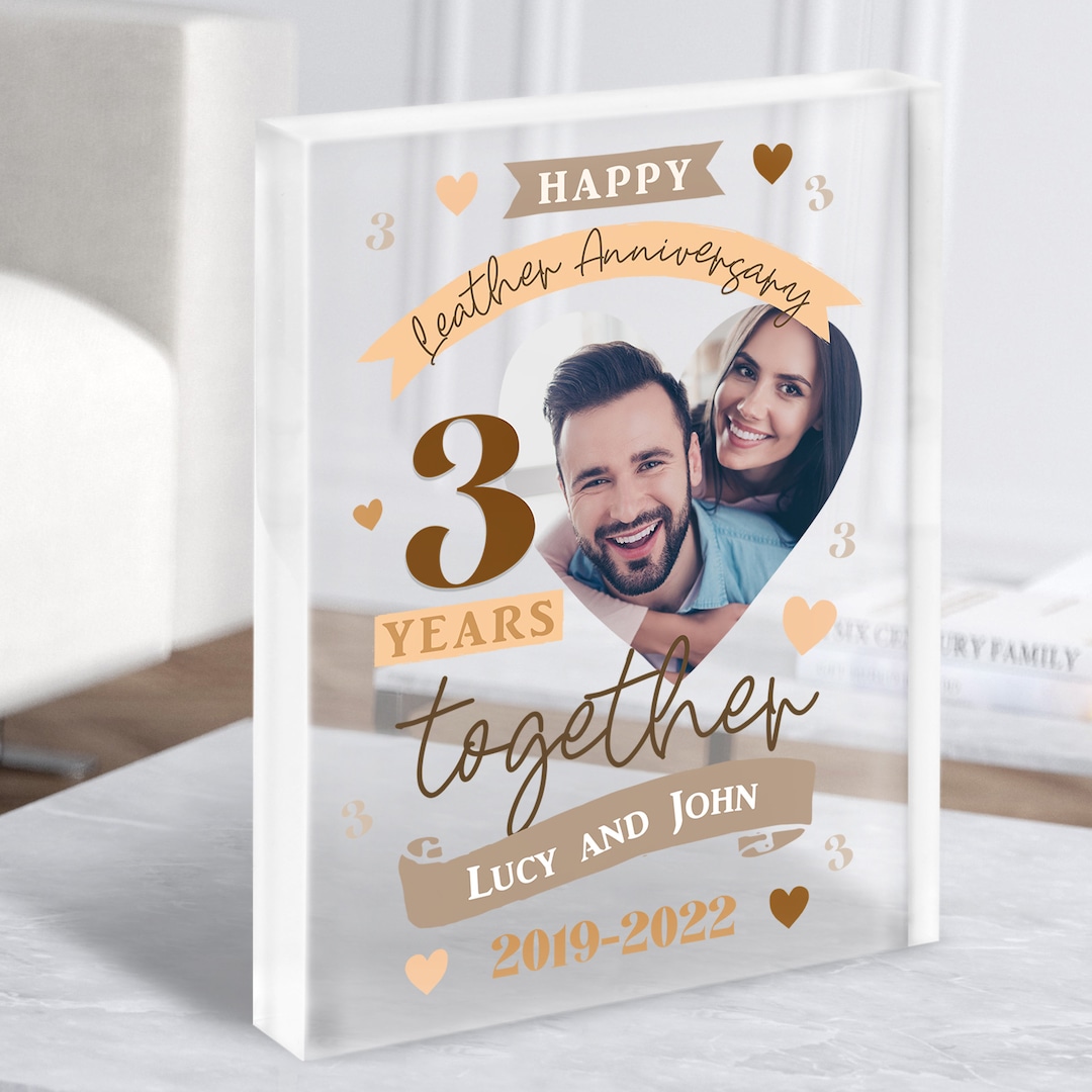 3 Years Together 3rd Wedding Anniversary Leather Photo Gift Acrylic