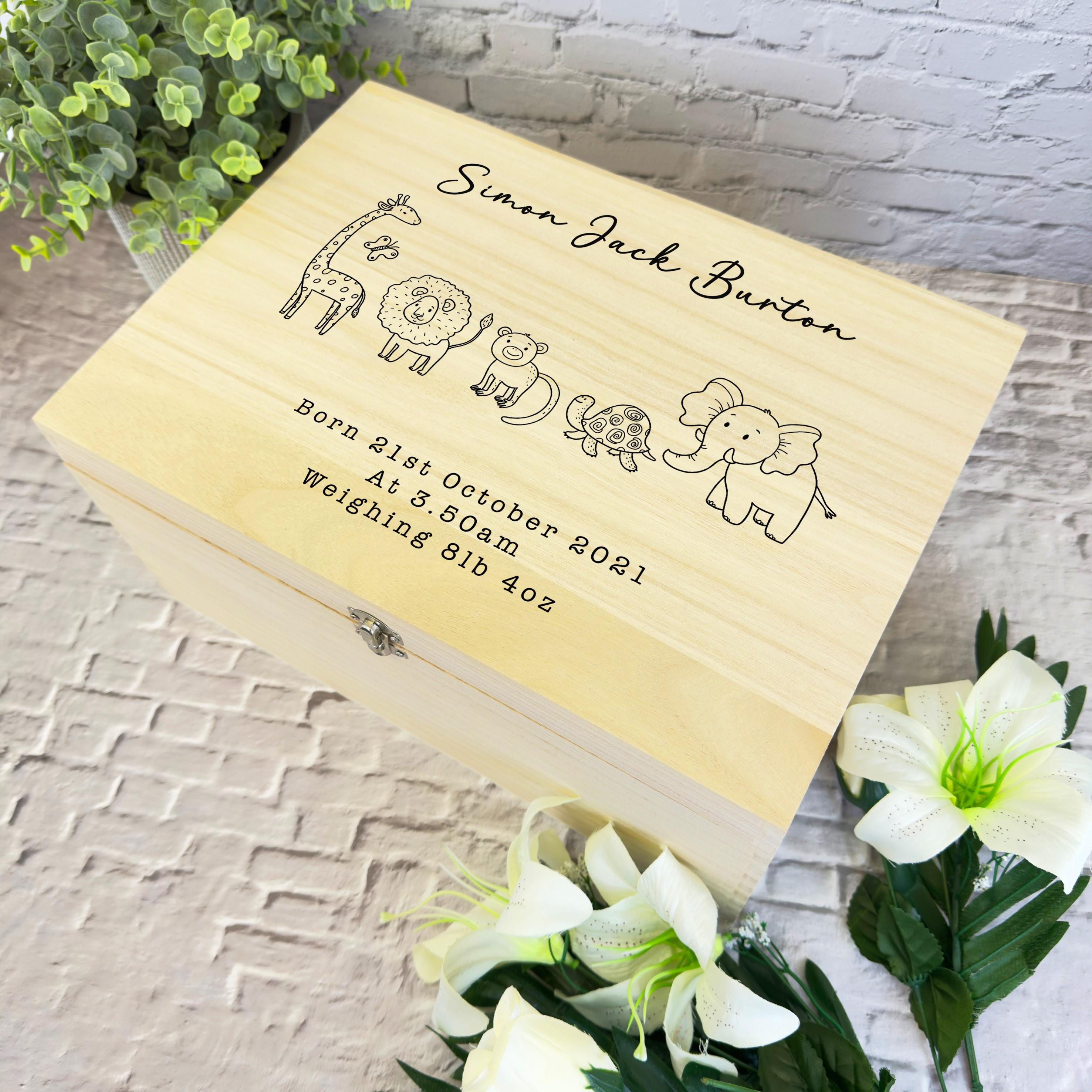 Outline Safari Animals Birth Details New Baby Personalised Wooden ...