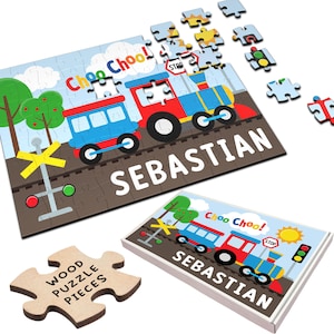 Train Children&#39;s Kids Gift Custom Personalised Wooden Jigsaw Puzzle | Personalized Gift, Custom Puzzle, Quality Wood, Fun Gift