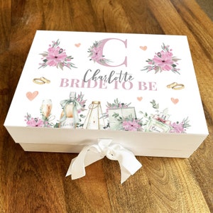 Brautparty Initial Rosa Blume Hochzeit Braut zu personalisieren Geschenkbox