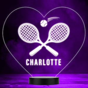 Tennis Rackets & Balls In Hearts Sports Fan Personalised LED Colour Night Light